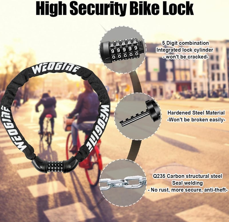Weogine Bike Lock with Numbers and high Security Level, Bike Chain Lock, Bicycle Locks, 5 Digit Combination Lock for Bike, Bicycle, Scooter, Motorcycle, Door, Gate, Fence - Image 2